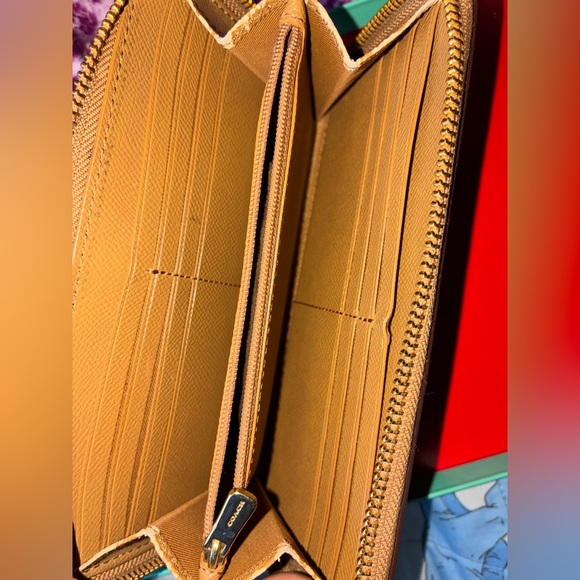 Coach Zip-Around Pebbled Leather Wallet in Tan - Picture 10 of 11